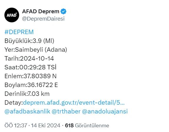 Adana'da deprem! Gece korkutan deprem 2